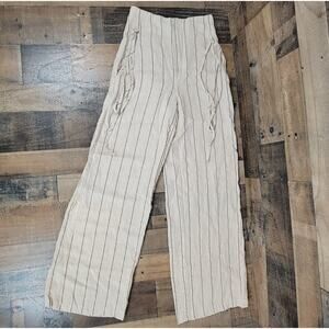 Astr The Label Tan Black Striped Womens Small‎ Linen Wide Leg Boho Hippie Pants
